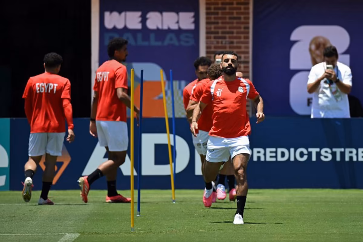 Egypt's forward #10 Mohamed Salah (R)and his teammates take part in a training session in Dallas, on July 2, 2026, ahead of their match against Australia, during the 2026 World Cup football tournament. Paul ELLIS / AFP