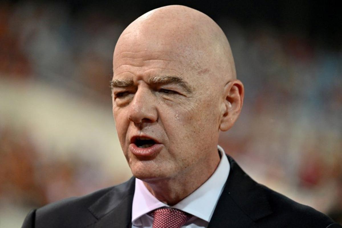 FIFA President Gianni Infantino reacts during the award ceremony at the end of the ASEAN Championship Cup 2026 final football match between Vietnam and Thailand in My Dinh National Stadium in Hanoi on August 26, 2026. Nhac NGUYEN / AFP