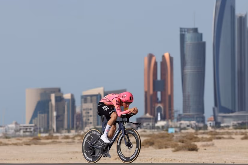 EF Education-Easypost's Spanish cyclist Markel Beloki rides during the second stage of the 6th UAE Cycling Tour from al-Hudayriyat Island to al-Hudayriyat Island on February 20, 2024. Giuseppe CACACE / AFP