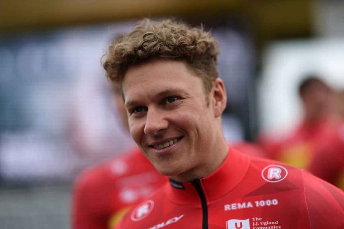 Uno-X Mobility's Norwegian rider Jonas Abrahamsen attends the teams' presentation event on the eve of the 123rd edition of the Paris-Roubaix one-day classic cycling race, 258.3 km between Compiegne and Roubaix, in Compiegne, northern France, on April 11, 2026. Anne-Christine POUJOULAT / AFP