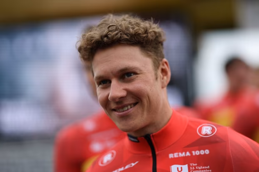 Uno-X Mobility's Norwegian rider Jonas Abrahamsen attends the teams' presentation event on the eve of the 123rd edition of the Paris-Roubaix one-day classic cycling race, 258.3 km between Compiegne and Roubaix, in Compiegne, northern France, on April 11, 2026. Anne-Christine POUJOULAT / AFP