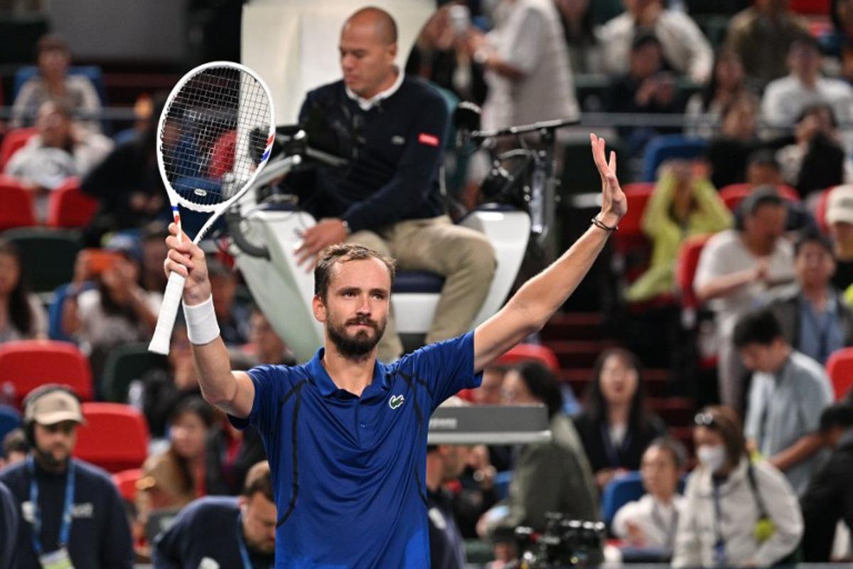 Russia's Daniil Medvedev celebrates his victory against USA's Tommy Paul during their men's singles quarter-final match at the Shanghai Masters tennis tournament in Shanghai on October 16, 2026. Hector RETAMAL / AFP