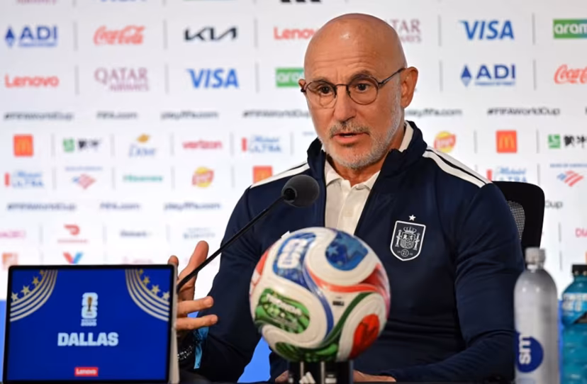 Spain's head coach Luis de la Fuente answers to journalists during a press conference at the Dallas Stadium in Arlington, Texas on July 5, 2026, on the eve of the 2026 World Cup round of 16 football match between Portugal and Spain. Paul ELLIS / AFP