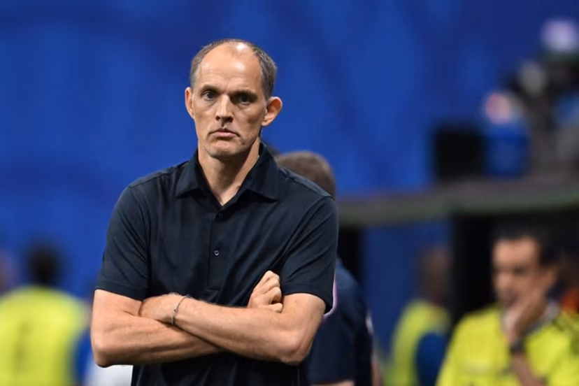 England's German head coach Thomas Tuchel gestures during the 2026 World Cup round of 32 match football between England and the Democratic Republic of Congo at the Atlanta Stadium in Atlanta on July 1, 2026. ROBERTO SCHMIDT / AFP