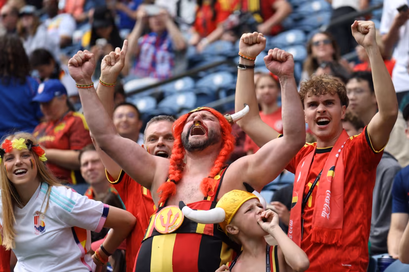 Red devils fan Obelgix Nicolas Dardenne pictured ahead of a soccer game between Belgian national team Red Devils and Senegal, on Wednesday 01 July 2026, at the Seattle Field, in Seattle, a 1/16 finals game in the FIFA World Cup 2026. BELGA PHOTO BRUNO FAHY