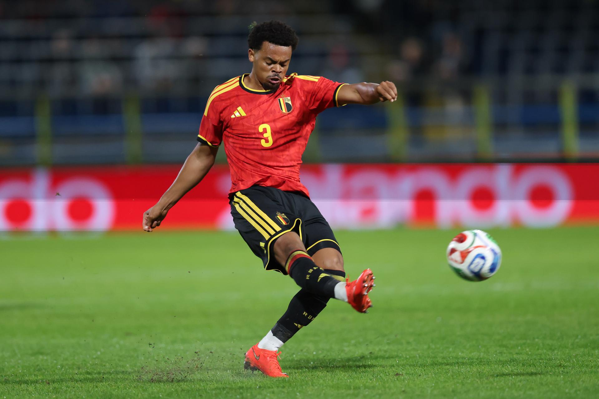 Belgium's Lucas Noubi pictured during a soccer game between Belgium U21 and Belarus U21, Thursday 24 September 2026 in Westerlo, qualifier 6/8 for the 2027 European Championships. BELGA PHOTO BRUNO FAHY