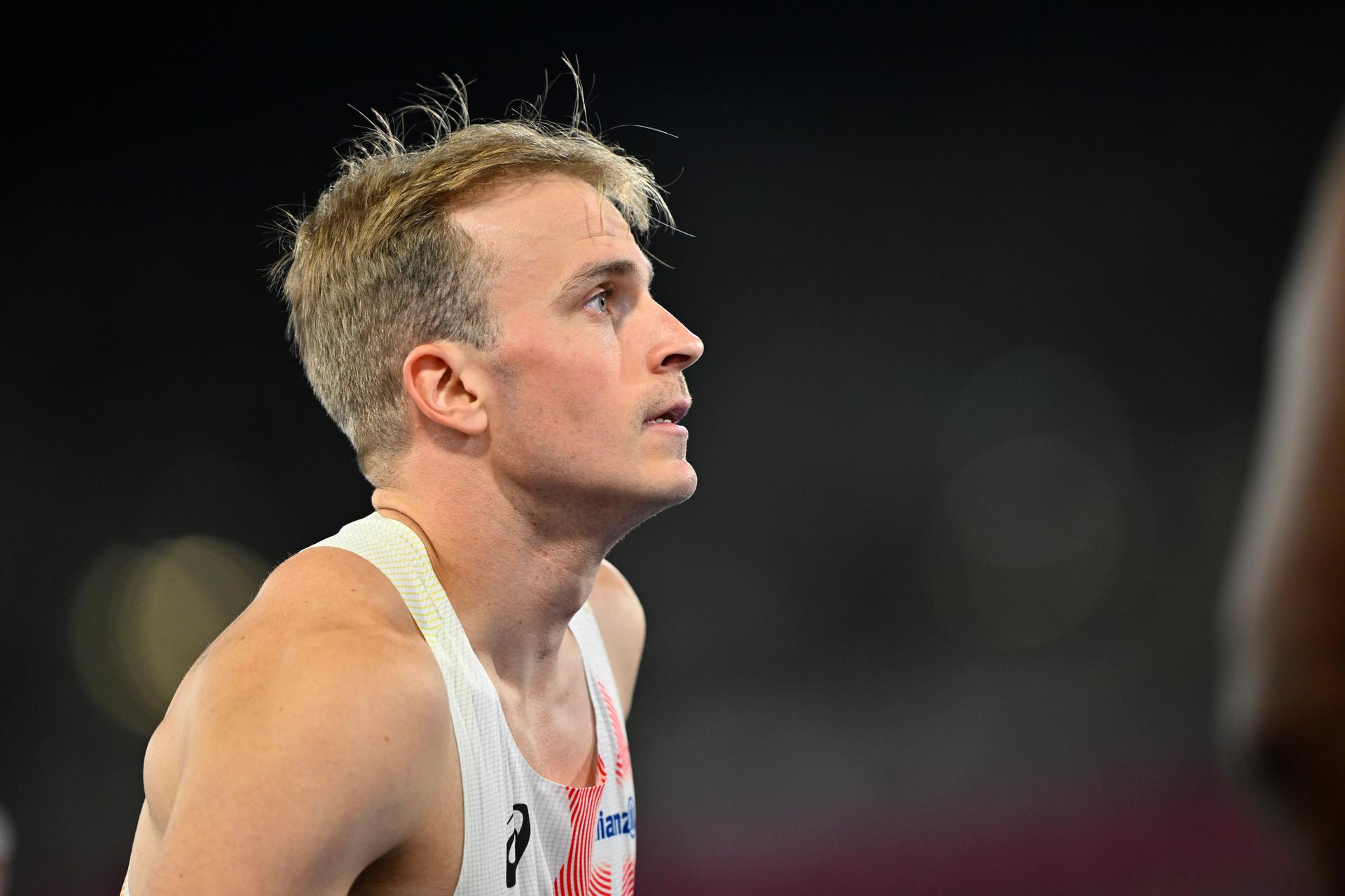 Belgian athlete Simon Verherstraeten after finishing 8th with an injury in the men's final of the 100m event on the second day of the European Athletics Championships (August 10-18) in Birmingham, United Kingdom, on Tuesday 11 August 2026. BELGA PHOTO ERIC LALMAND