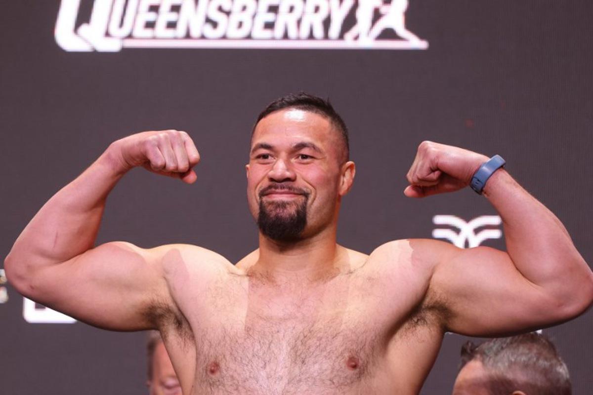 New Zealand's Joseph Parker reacts during a weigh-in event, a day before his match with US' Deontay Wilder, in Riyadh on December 22, 2023. Fayez NURELDINE / AFP