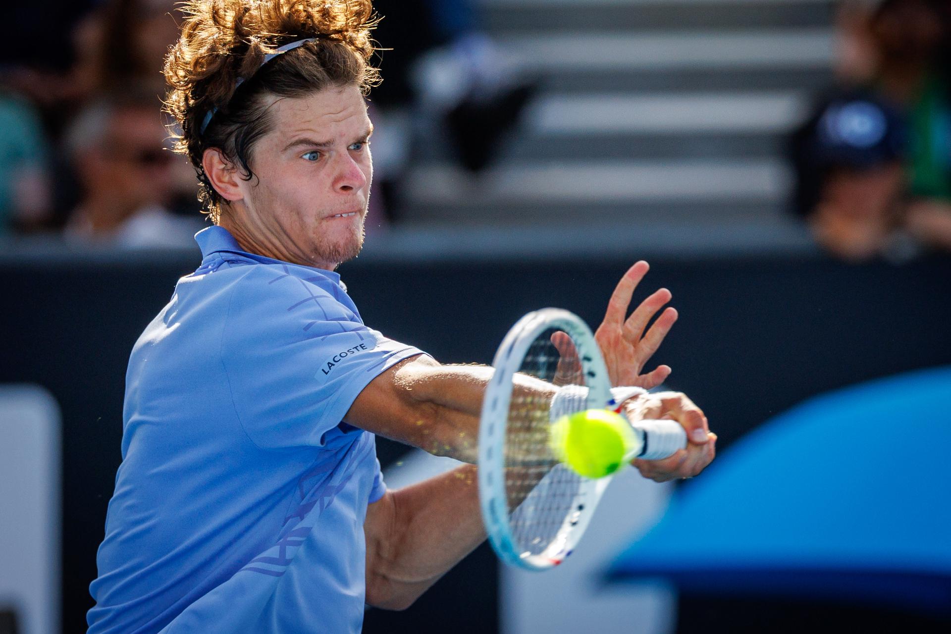 Belgium's Alexander Blockx pictured during a third round qualifying match in the men's singles against Australia's Kubler at the Australian Open, Melbourne Park, Melbourne on Thursday 15 January 2026. BELGA PHOTO PATRICK HAMILTON --- BENELUX ONLY ---