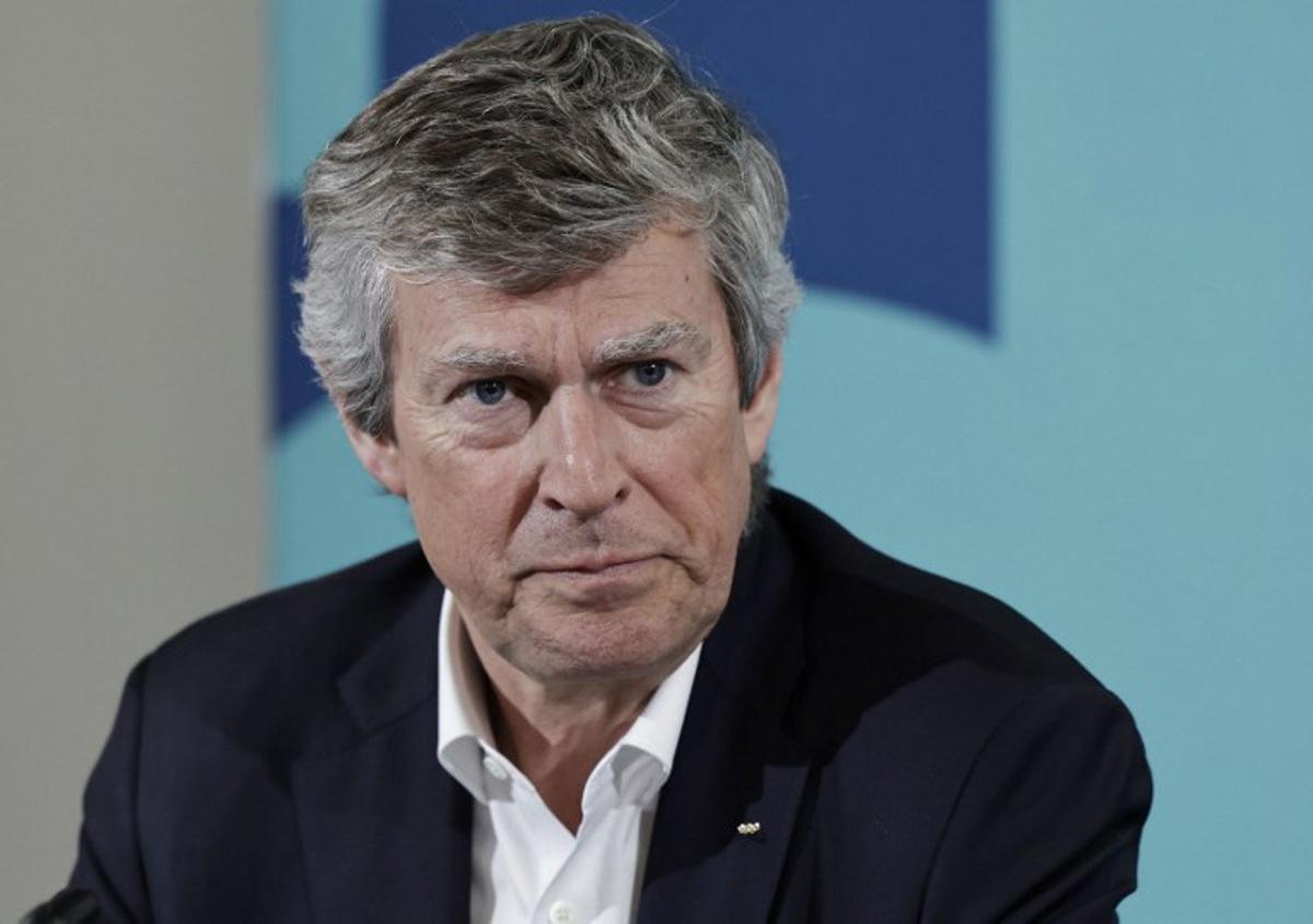 Pierre-Olivier Beckers-Vieujant, Chair of the International Olympic Committee's (IOC) Coordination Commission for the Olympic Games Paris 2024, speaks during a press conference of the International Olympic Committee (IOC) and of Paris-2024 in Saint-Denis, north of Paris, on March 8, 2024, ahead of the upcoming 2024 Olympic Games in Paris. STEPHANE DE SAKUTIN / AFP