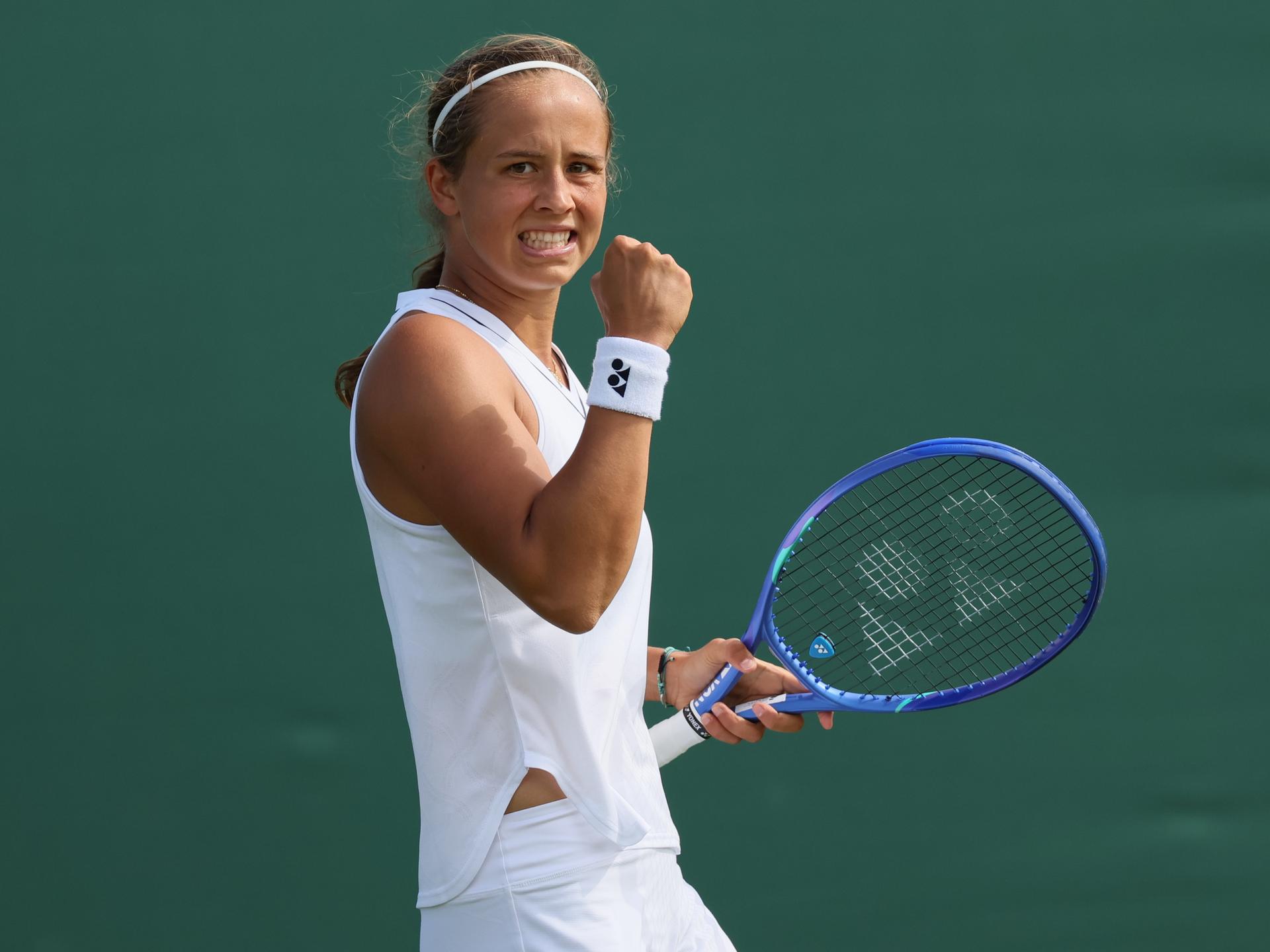 Belgian Hanne Vandewinkel reacts during a first roung game between Belgian Vandewinkel (WTA 103) and US' Liu (WTA 146) in the Ladies' singles at Wimbledon grand slam tennis tournament in London, Britain, Monday 29 June 2026. BELGA PHOTO BENOIT DOPPAGNE