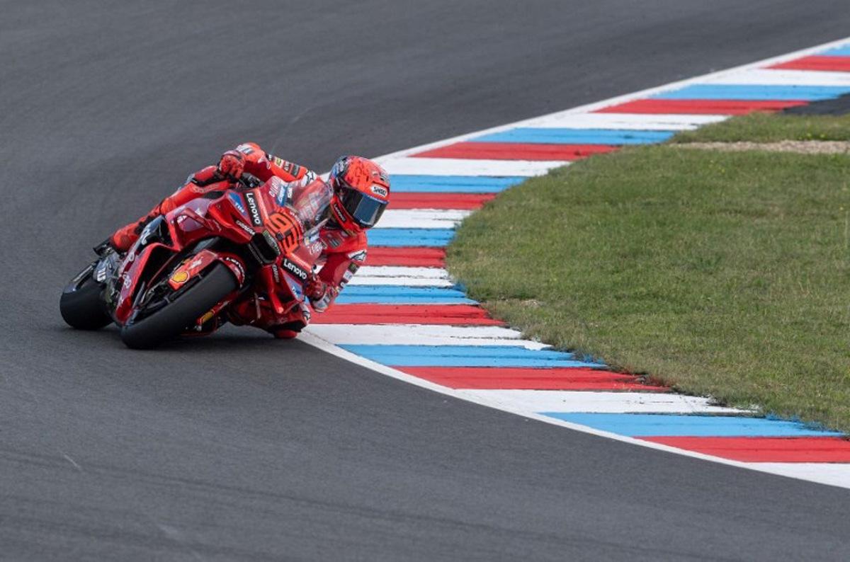 Ducati Lenovo Team's Spanish MotoGP rider Marc Marquez competes during the motorcycle Czech Moto GP Grand Prix sprint race at the Masaryk circuit in Brno, Czech Republic on July 19, 2025. Michal Cizek / AFP