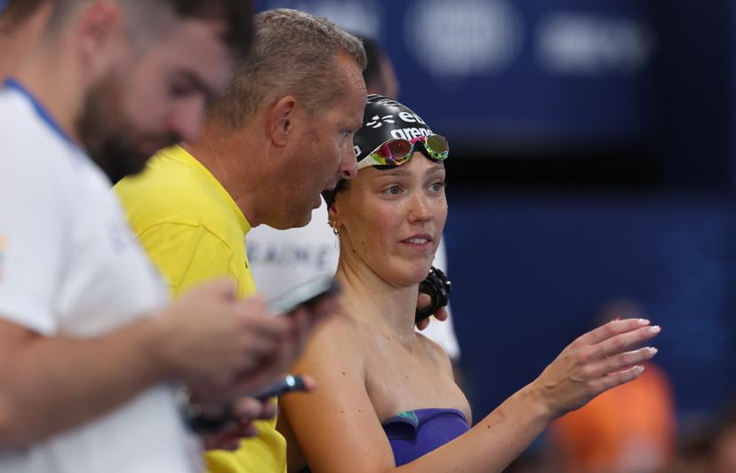 Belgian Florine Gaspard pictured after the heats of the Women's 100m Freestyle, at the European Aquatics Championships in Paris, France on Monday 10 August 2026. BELGA PHOTO VIRGINIE LEFOUR