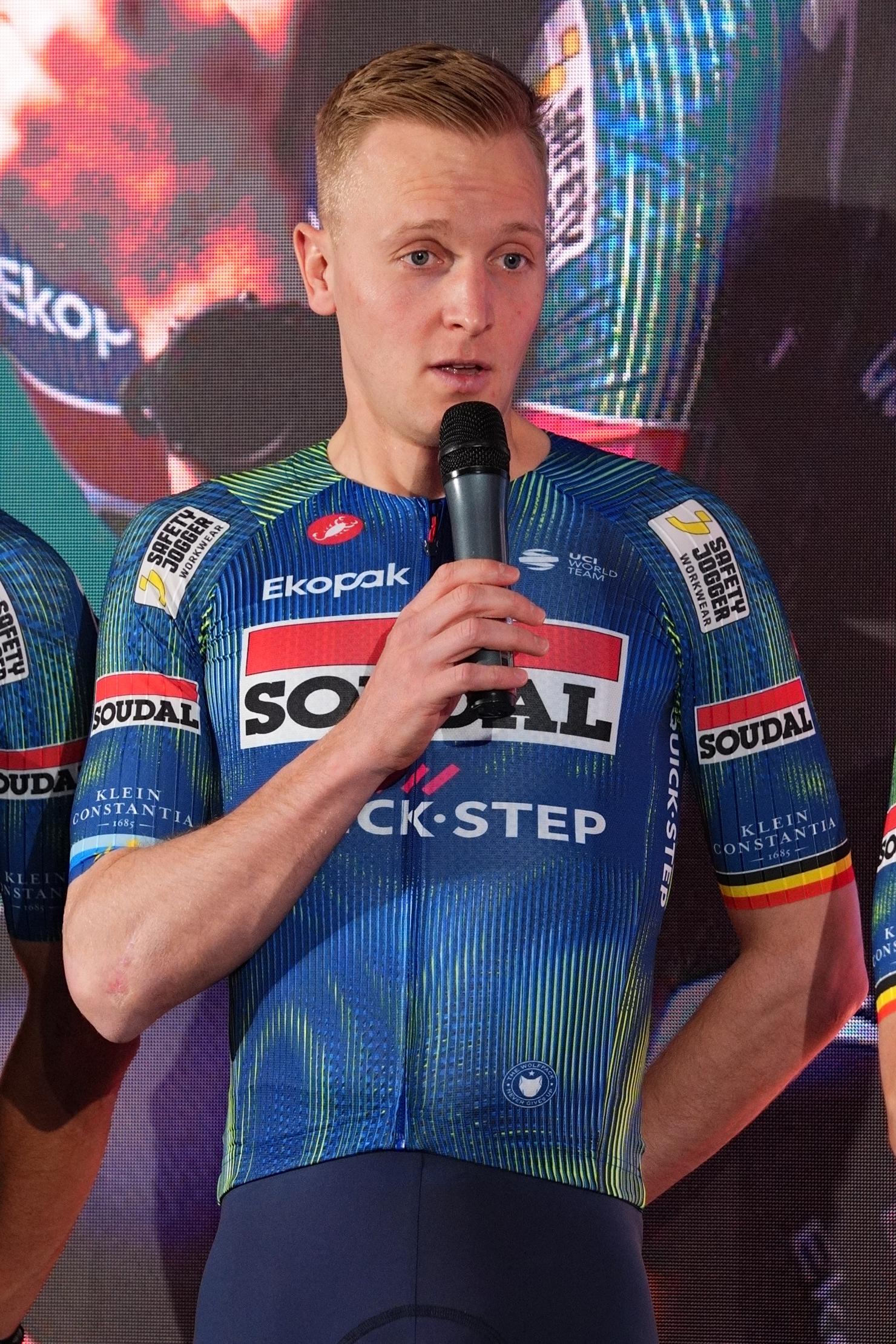 Belgian Tim Merlier of Soudal Quick-Step pictured during the team presentation of the Soudal Quick-Step cycling team in Calpe, Spain, Thursday 08 January 2026. BELGA PHOTO JOMA GARCIA