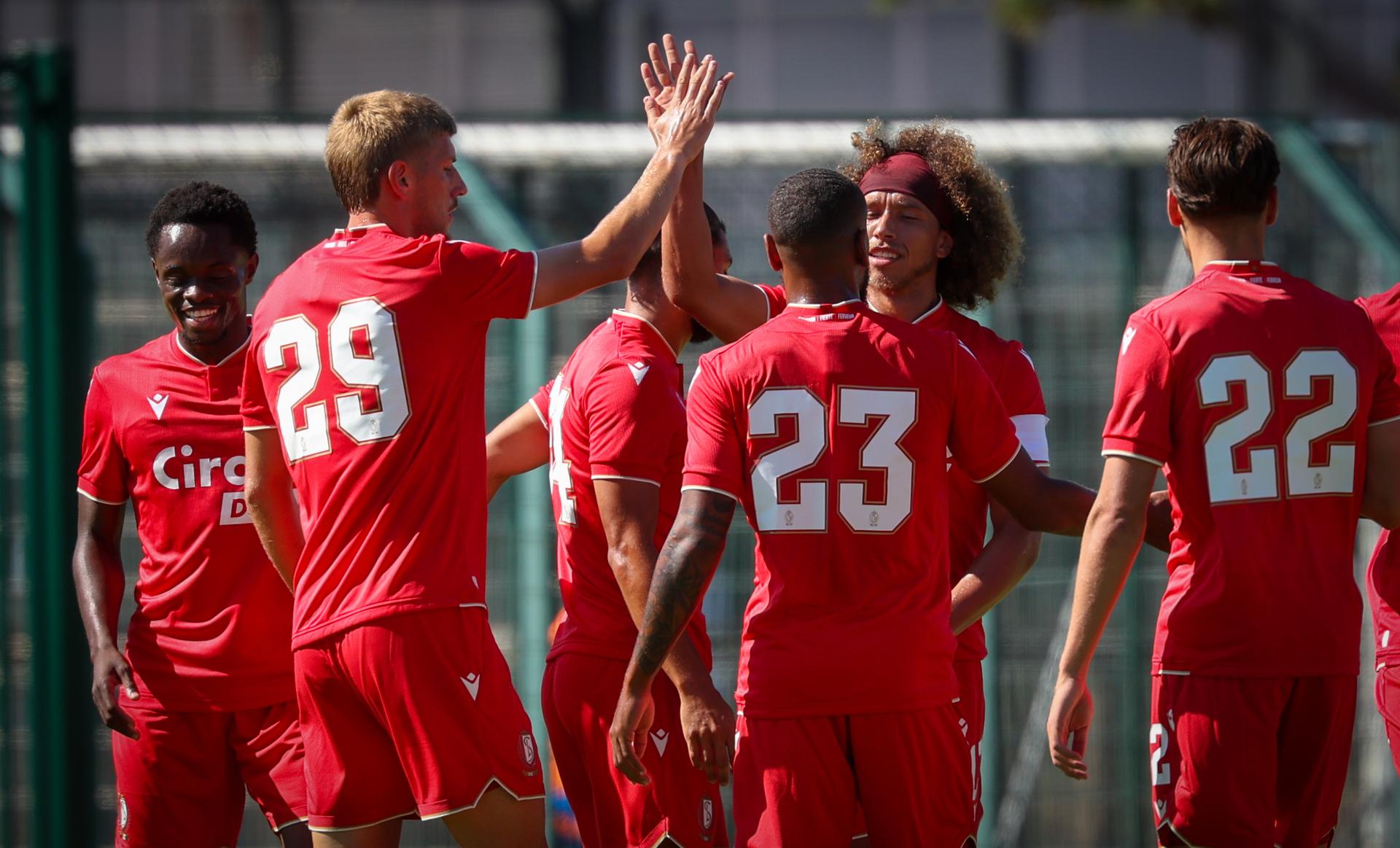 Standard's Marlon Fossey celebrates after scoring during a friendly soccer game between Belgian Standard de Liege and French US Boulogne CO in Touquet, France on Wednesday 09 July 2025. Standard is on a summer training camp to prepare for the upcoming season. BELGA PHOTO VIRGINIE LEFOUR