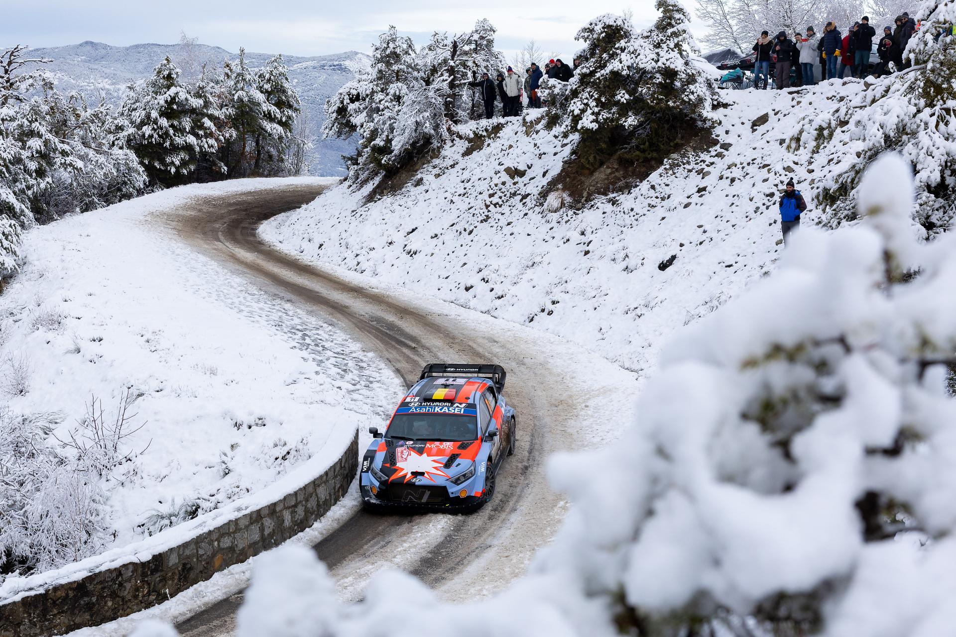 ATTENTION EDITORS - HAND OUT PICTURES - EDITORIAL USE ONLY - MANDATORY CREDIT: 'Hyundai Motorsport' Hand out picture released by Eric Dupain shows Thierry Neuville during stage 3 of the Monte-Carlo rally race in France, on Saturday 24 January 2026. *** Belga and Belga Editorial Board decline all responsibility regarding the content of this picture. *** PHOTO HAND OUT - HYUNDAI MOTORSPORT