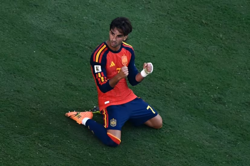 Spain's forward #07 Ferran Torres celebrates after Spain won the 2026 World Cup football tournament final match between Spain and Argentina at the New York/New Jersey Stadium in East Rutherford on July 19, 2026. Jewel SAMAD / AFP