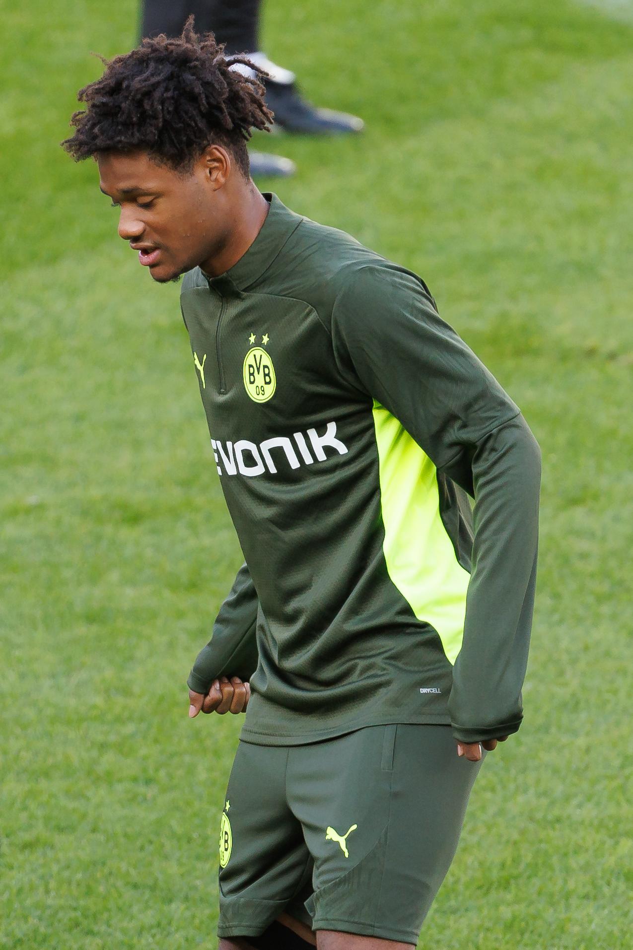 Borussia's Julien Duranville pictured in action during a training session of German soccer team Borussia Dortmund, Tuesday 17 September 2024 in Brugge. The team is preparing for tomorrow's game against Belgian Club Brugge KV, on the opening day of the UEFA Champions League league phase. BELGA PHOTO KURT DESPLENTER