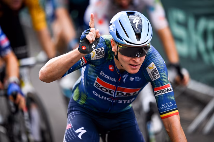 Belgian Tim Merlier of Soudal Quick-Step celebrates after winning the stage 12 of the 2026 Tour de France cycling race, a stage of 181km from Nevers Magny-Cours to Chalon-sur-Saone, on Thursday 16 July 2026. The 113th edition of the Tour de France starts on Saturday 4 July in Barcelona, Spain, and will finish in Paris, France on the 26th of July. BELGA PHOTO JASPER JACOBS