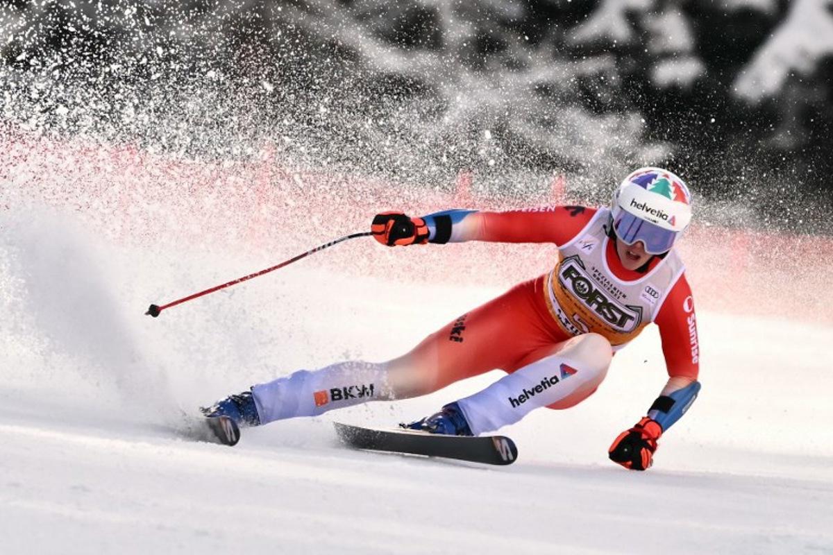 Switzerland's Michelle Gisin competes in the Women's Super G event of FIS Alpine Skiing World Cup in La Thuile, Italy on March 13, 2025. Marco BERTORELLO / AFP
