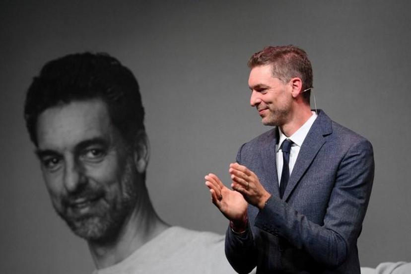 Spanish player Pau Gasol Saez attends a press conference to announce his retirement, at the Gran Teatre del Liceu in Barcelona, on October 5, 2021. LLUIS GENE / AFP