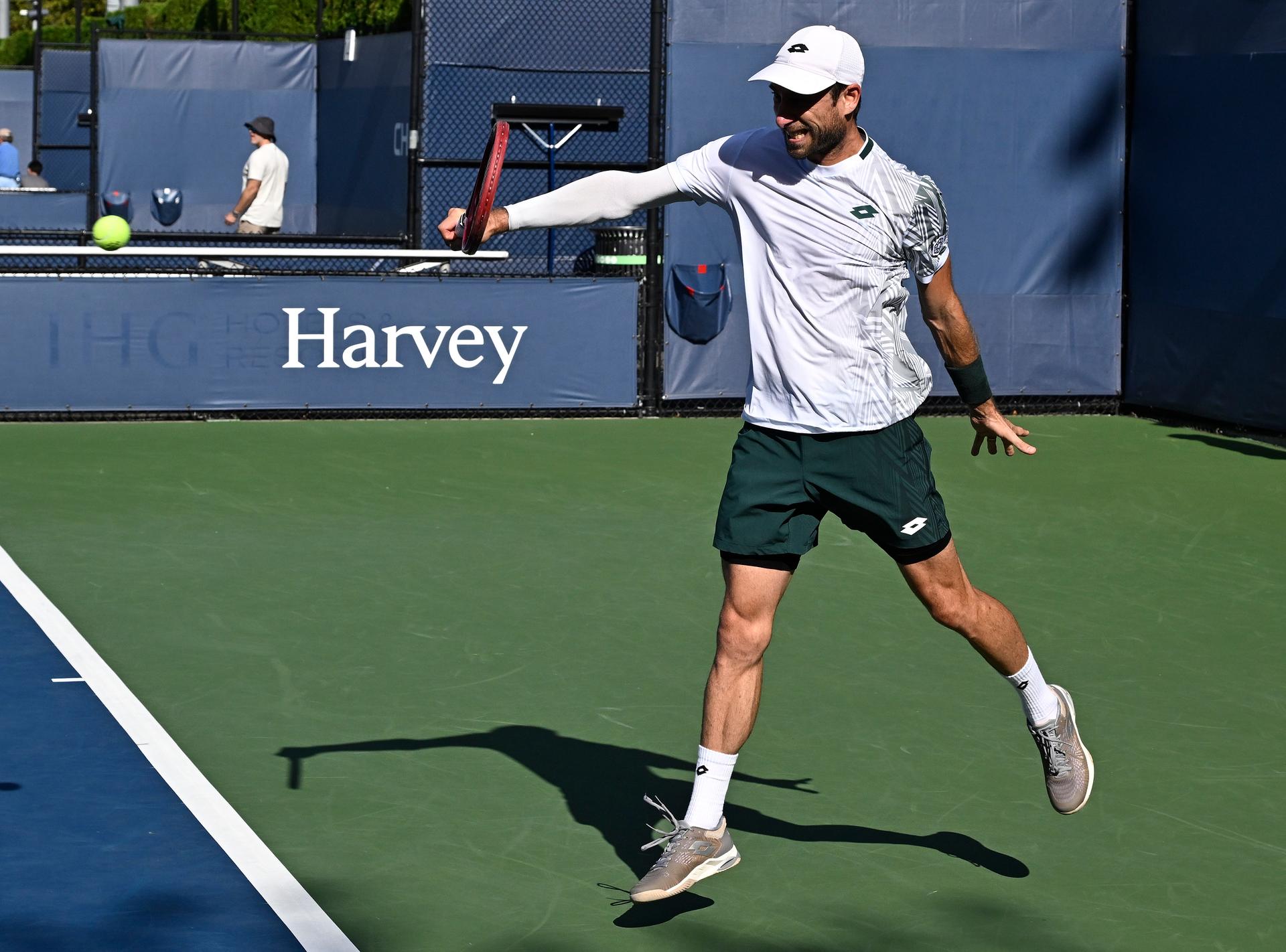 Sander Gille of Belgium and partner Sam Verbeek of the Netherlands (not in frame) play against Alexander Blockx of Belgium and Dino Prizmic of Croatia during the Men's doubles Round 1 of the 2026 US Open Tennis Championship, USTA Billie Jean King National Tennis Center in Flushing Meadow-Corona Park, in the Queens borough of New York, NY, September 4, 2026. (Photo by Anthony Behar/Sipa USA) BELGA PHOTO BENELUX ONLY