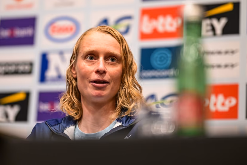 Belgian Lotte Claes is pictured during a press conference ahead of the cycling European Championships, in Ljubljana, Slovenia, Friday 2 October 2026. The UEC road championships are taking place from 03 to 07 October. BELGA PHOTO DAVID PINTENS