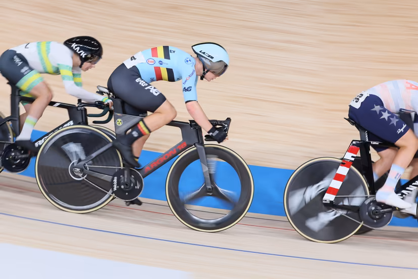 Belgian Lotte Kopecky pictured in action during the Women's Elimination event at the UCI Track Cycling World Championships in Shanghai, China on Thursday 15 October 2026. The worlds are taking place from 14 to 18 October 2026. BELGA PHOTO BENOIT DOPPAGNE
