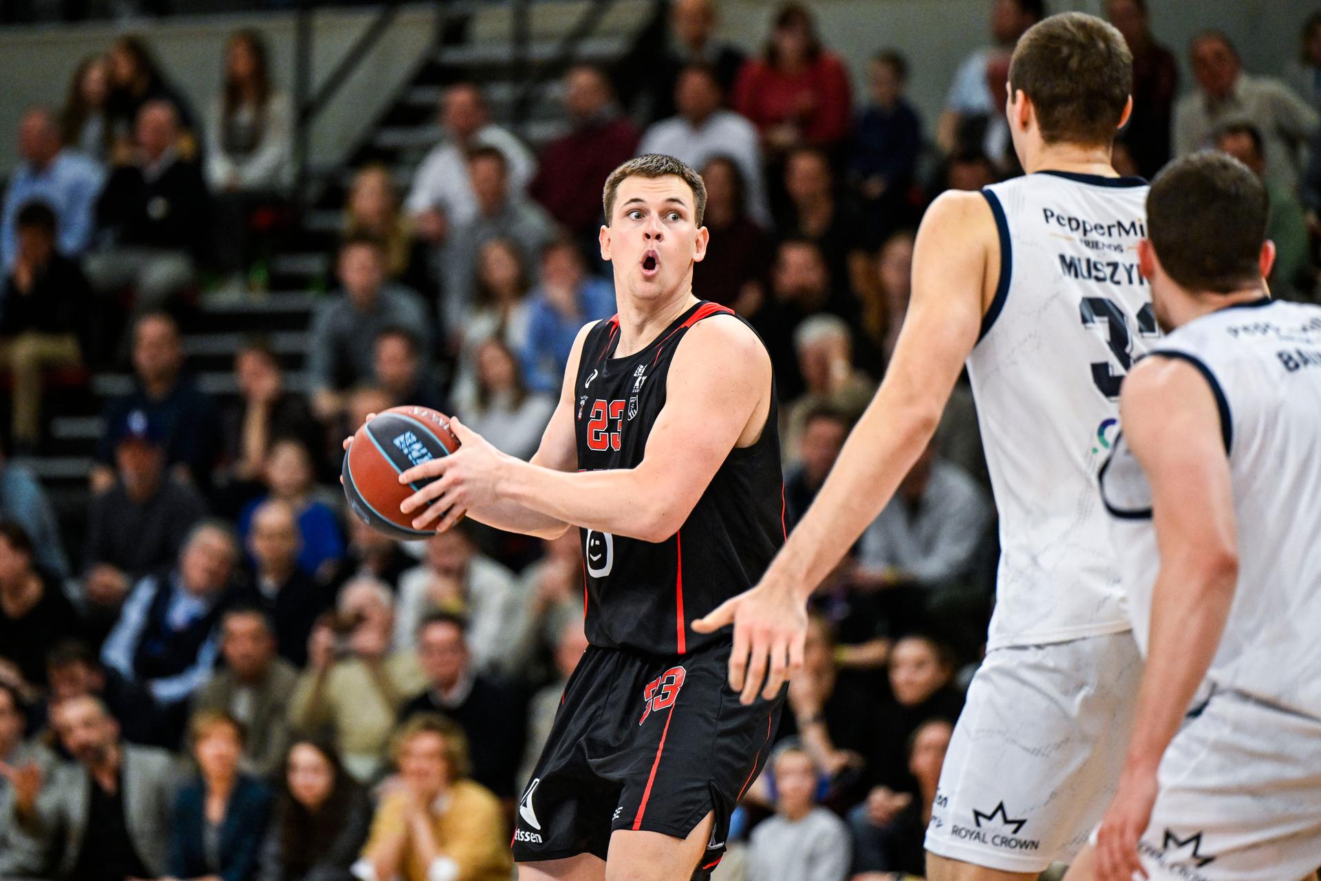 Antwerp's Kaden Anderson pictured in action during a basketball match between Limburg United and Antwerp Giants, Sunday 08 February 2026, in Hasselt, in the semifinals of the Men's Lotto Basketball Cup competition. BELGA PHOTO TOM GOYVAERTS