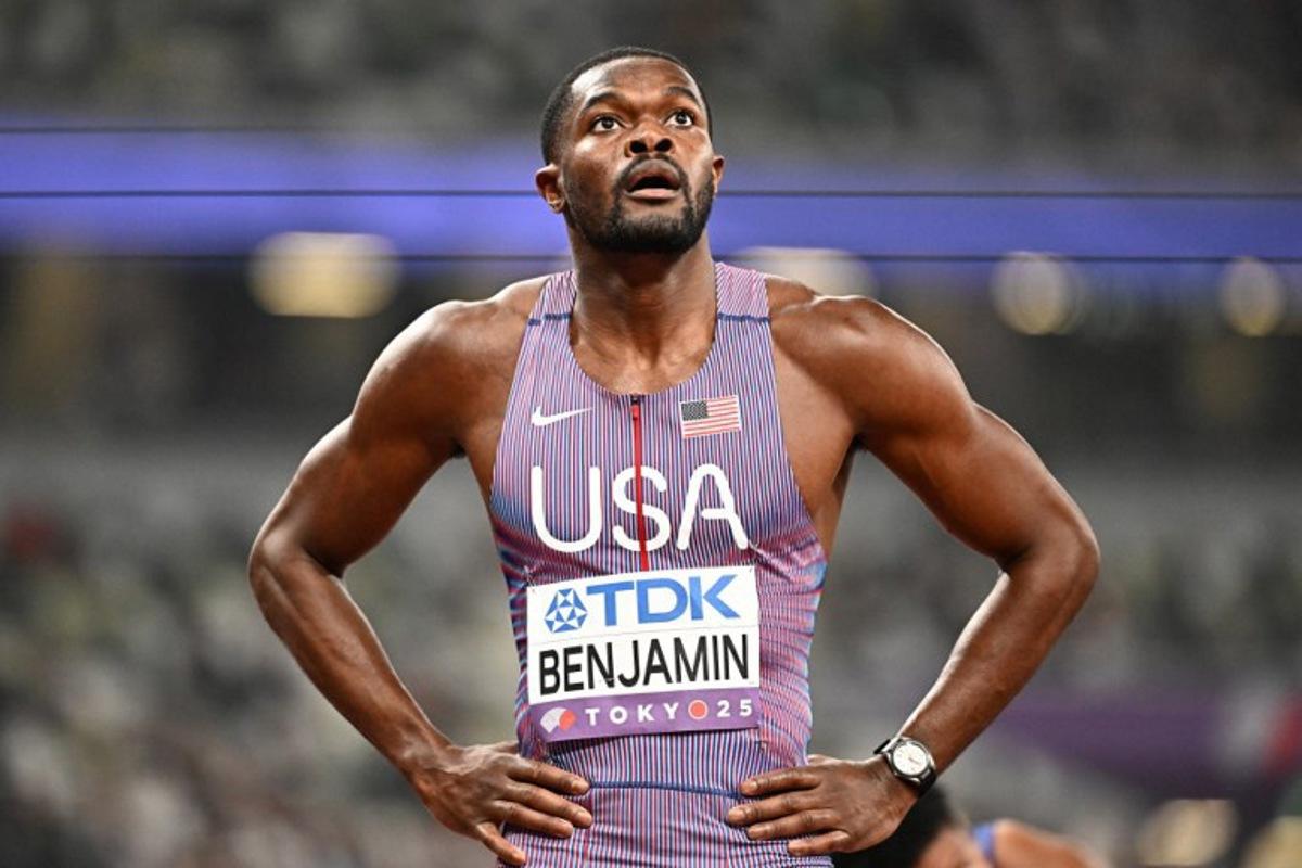 US' athlete Rai Benjamin react after competing in the men's 400m hurdles semi-final during the World Athletics Championships in Tokyo on September 17, 2025. Jewel SAMAD / AFP