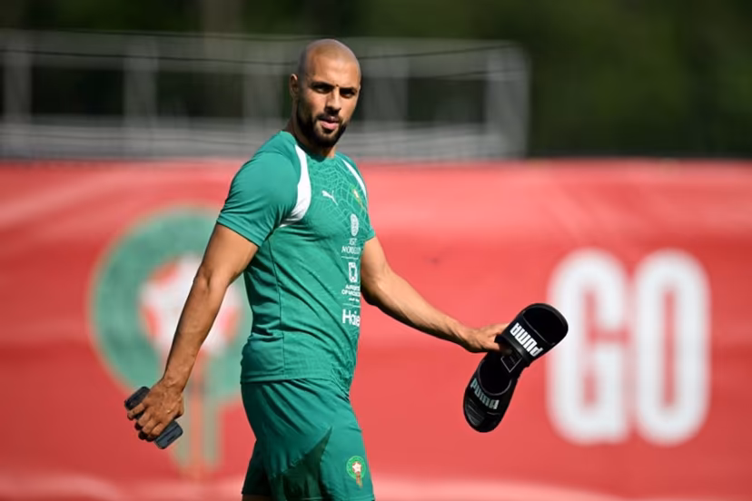 Morocco's midfielder Sofyan Amrabat takes part in a training session for the 2026 World Cup football tournament at the Pingry School in Basking Ridge, New Jersey, on June 11, 2026. MAURO PIMENTEL / AFP