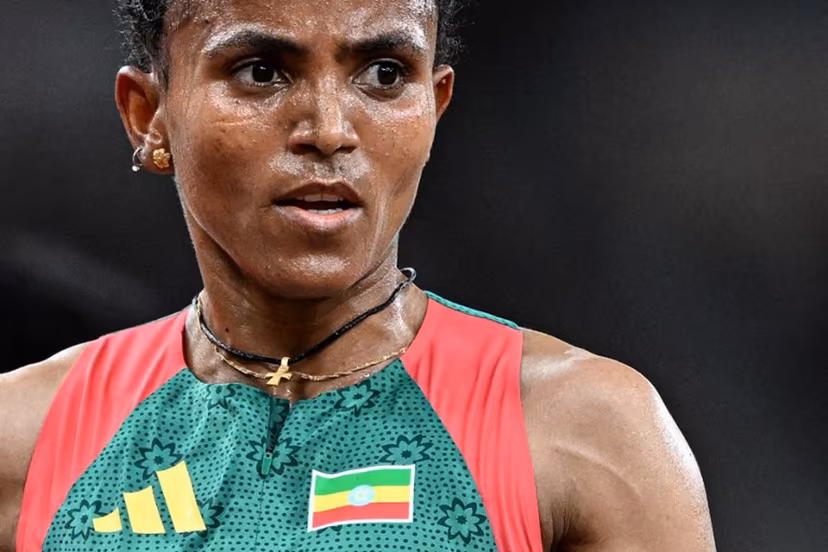 Ethiopia's Gudaf Tsegay reacts after competing in the women's 5000m heats during the World Athletics Championships in Tokyo on September 18, 2025. Jewel SAMAD / AFP