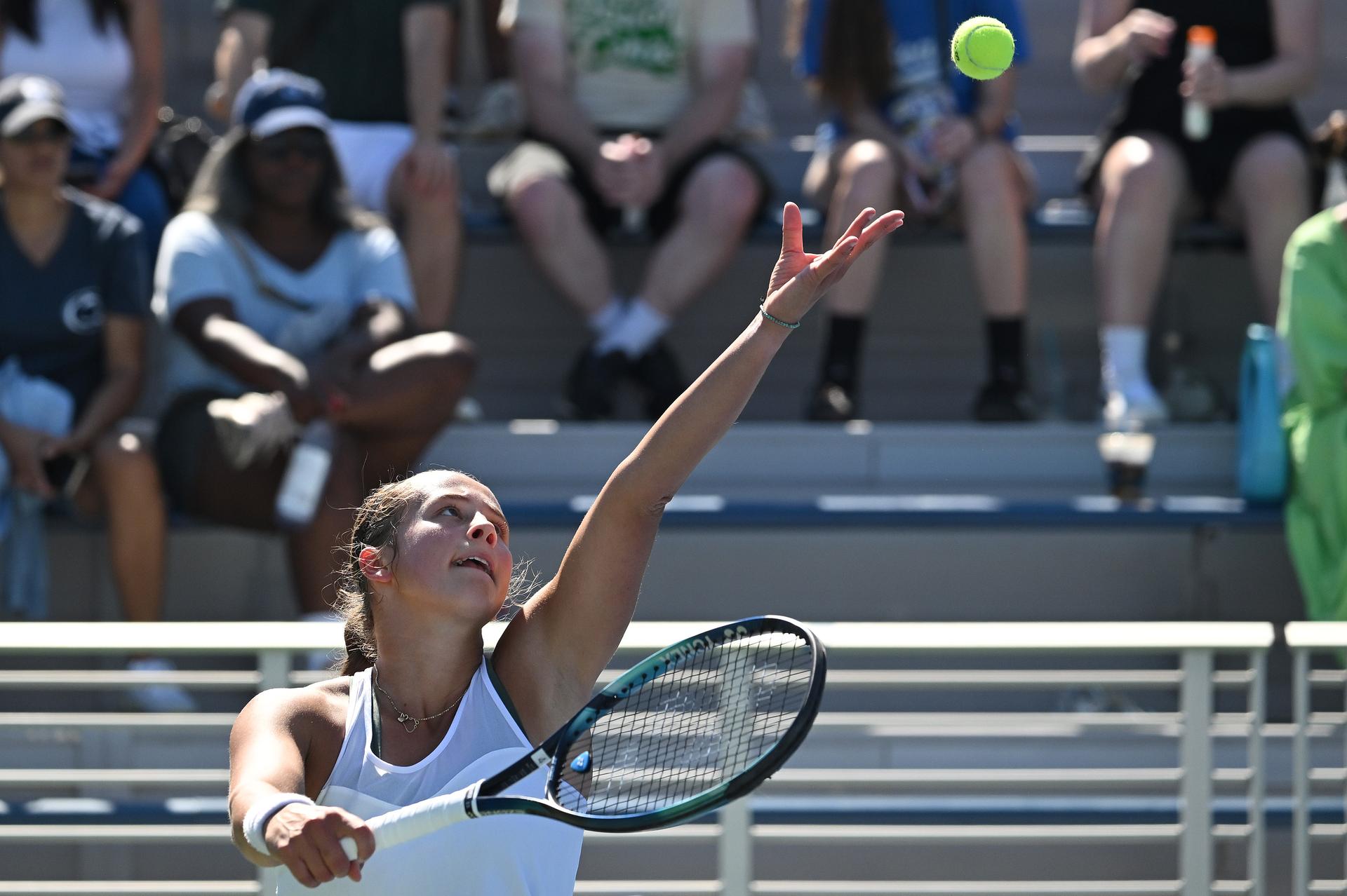 Belgian Hanne Vandewinkel pictured in action during a tennis game against Australian Hon, in the third round of the qualifications for the women's singles of the 2025 US Open Grand Slam tennis tournament in New York City, USA, Friday 22 August 2025. BELGA PHOTO TONY BEHAR