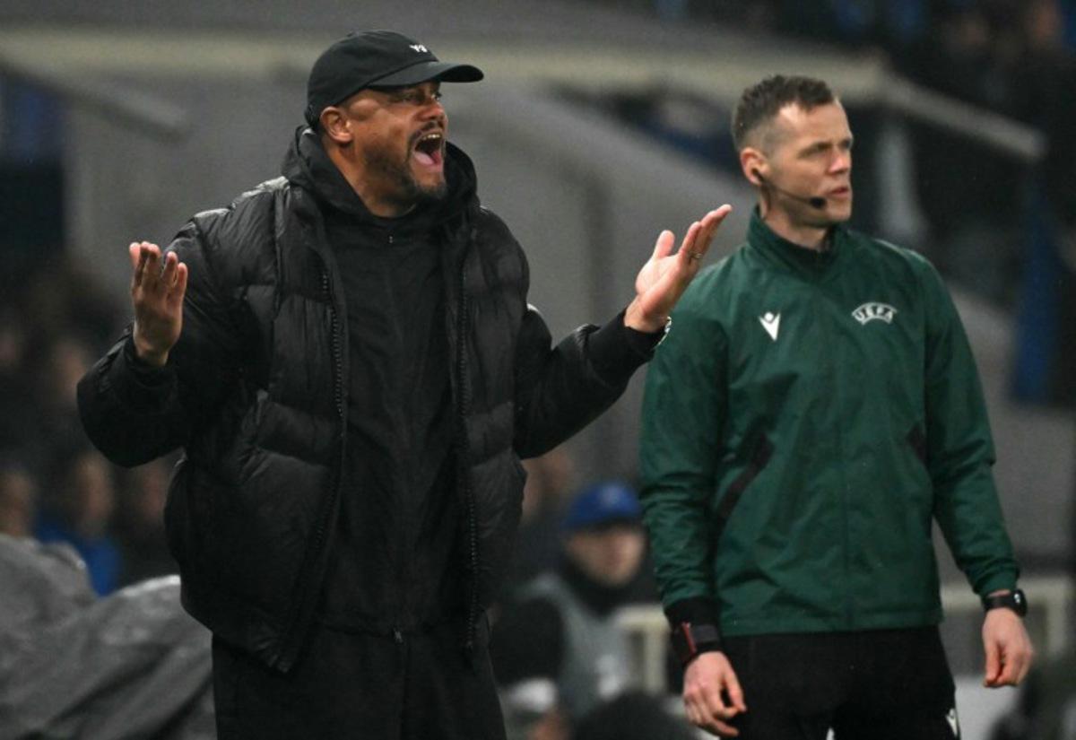 Bayern Munich's Belgian head coach Vincent Kompany reacts during the UEFA Champions League last 16, first leg football match between Atalanta and Bayern Munich at the Gewiss stadium in Bergamo, on March 10, 2026. Alberto PIZZOLI / AFP