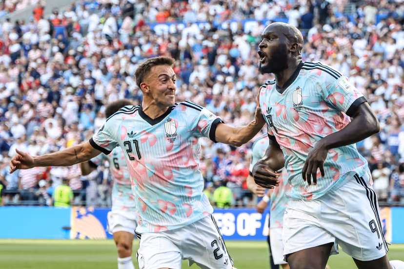 Belgium's Romelu Lukaku celebrates after scoring during a soccer game between the USA and Belgian national team Red Devils, on Monday 06 July 2026, at the Seattle Field, in Seattle, a 1/8 finals game in the FIFA World Cup 2026. BELGA PHOTO BRUNO FAHY