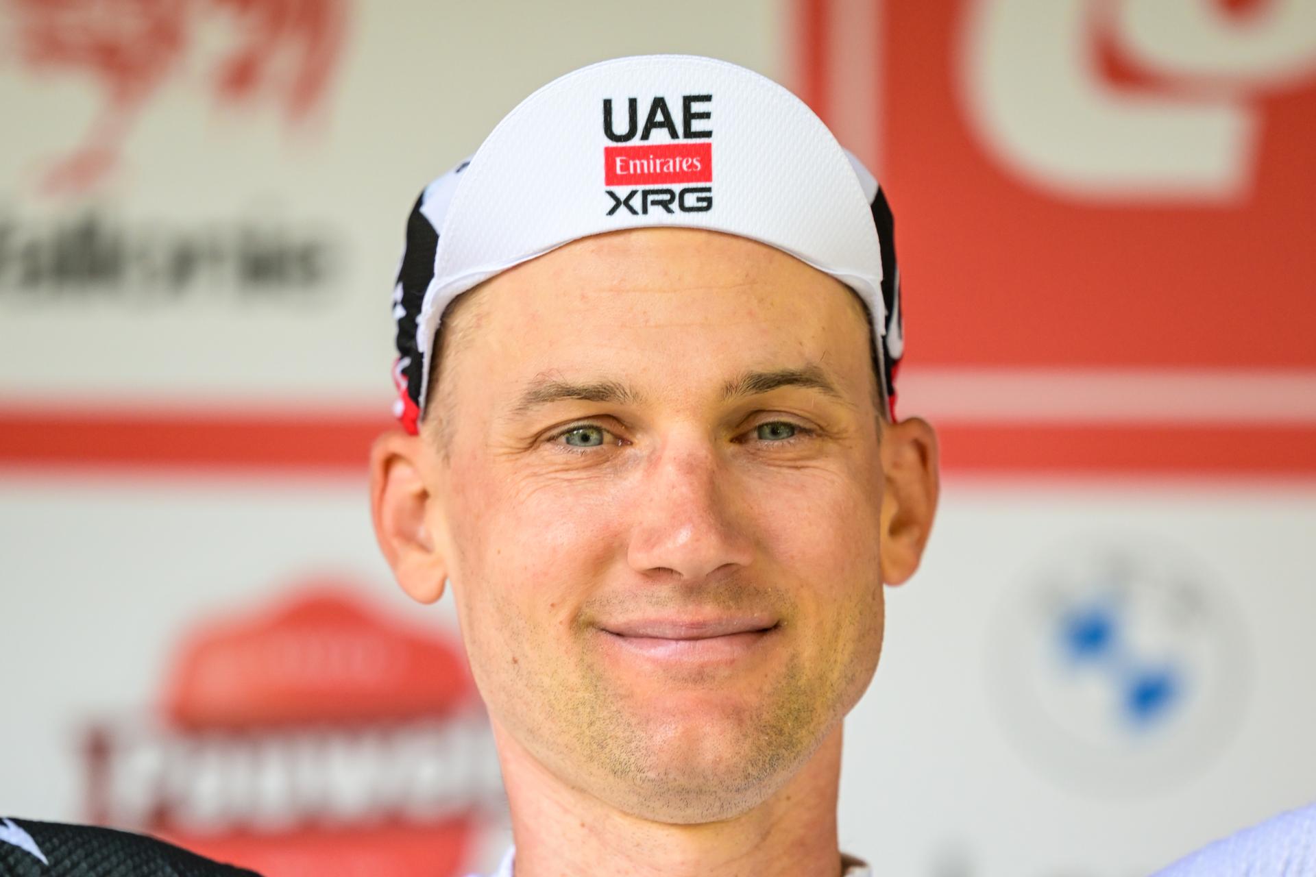 Belgian Tim Wellens of UAE Team Emirates-XRG pictured on the podium after the one day cycling race Grand Prix de Wallonie 2026 (196,8 km), in Namur, on Wednesday 16 September 2026. BELGA PHOTO DAVID PINTENS