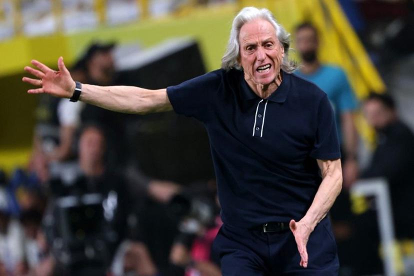 Nassr's head coach Jorge Jesus shouts directions to his team players during the Saudi Pro League football match between Al-Nassr and Damac at the Al-Awwal Park Stadium in Riyadh on May 21, 2026. Fayez NURELDINE / AFP