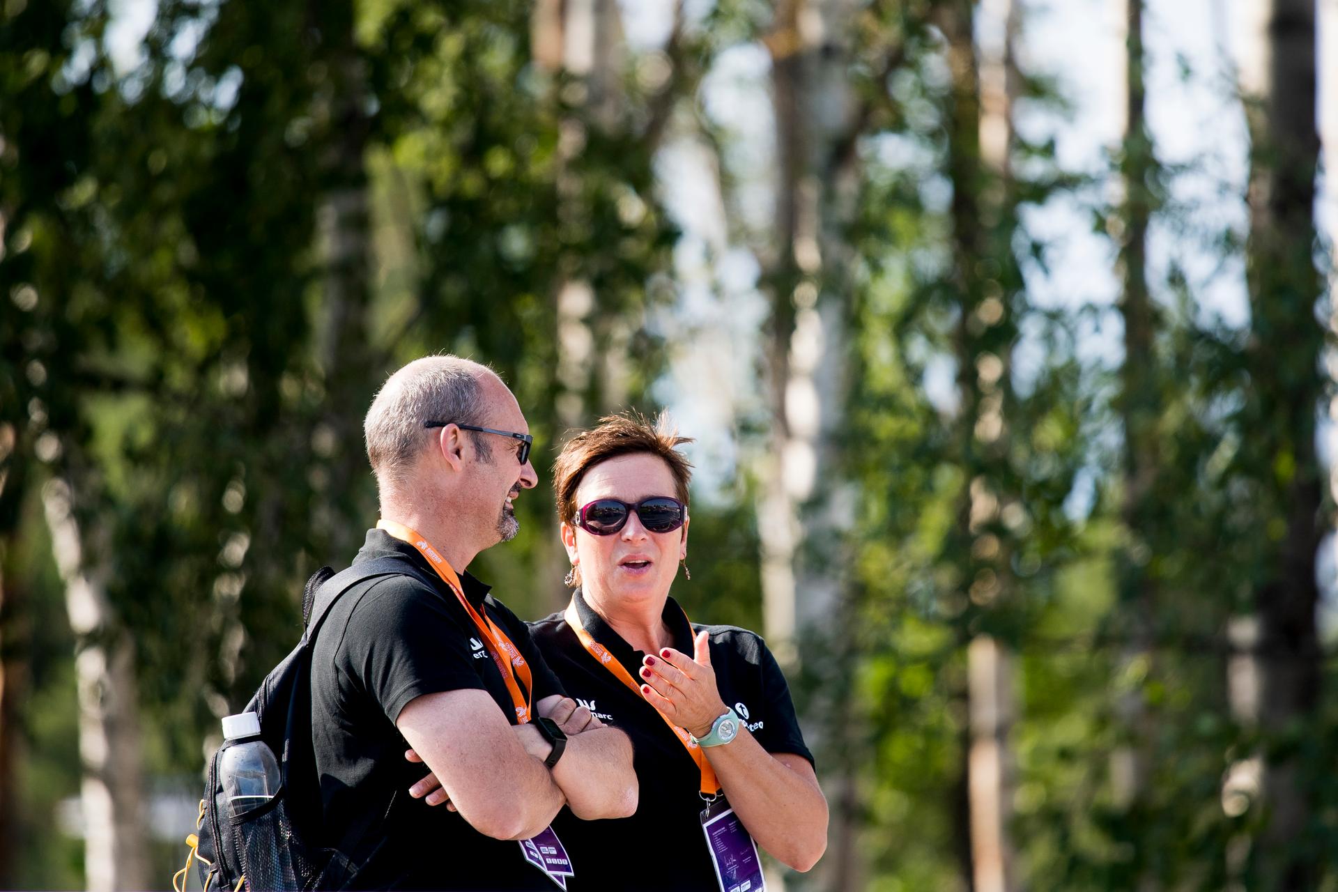 Patrick Van Waes and Athletics coach Lieve Van Mechelen pictured during on the fourth and last day of the European Athletics U23 Championships, Sunday 14 July 2019 in Gavle, Sweden. BELGA PHOTO JASPER JACOBS