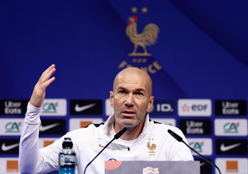 France's head coach Zinedine Zidane gestures as he addresses media during a press conference on the eve of the UEFA Nations League football match between France and Belgium at the Stade de France in Saint-Denis, near Paris, on October 4, 2026. FRANCK FIFE / AFP