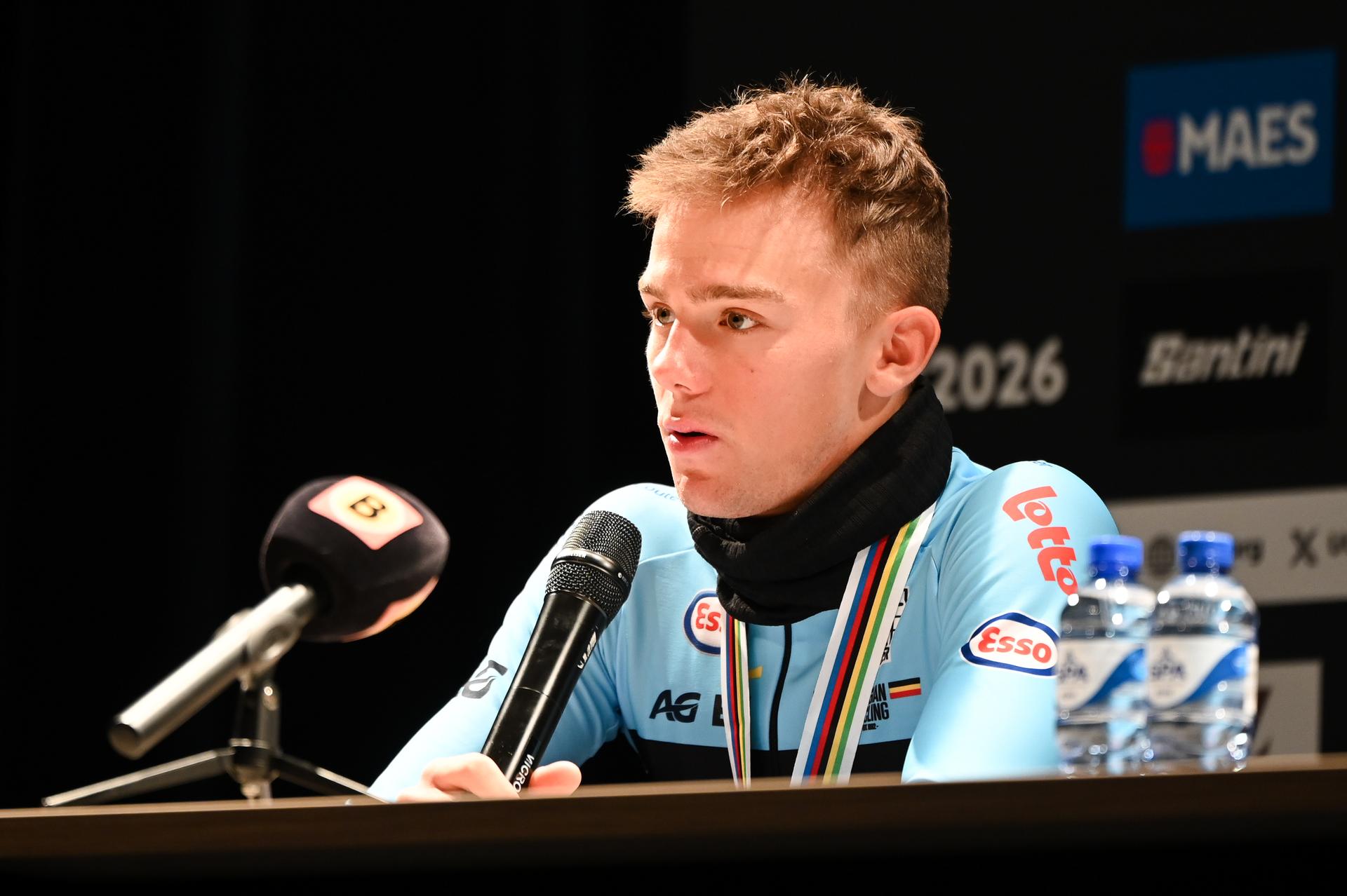 Belgian Thibau Nys pictured during a press conference after the UCI Cyclocross World Championships, on Sunday 01 February 2026, in Hulst, The Netherlands. BELGA PHOTO ELIAS ROM