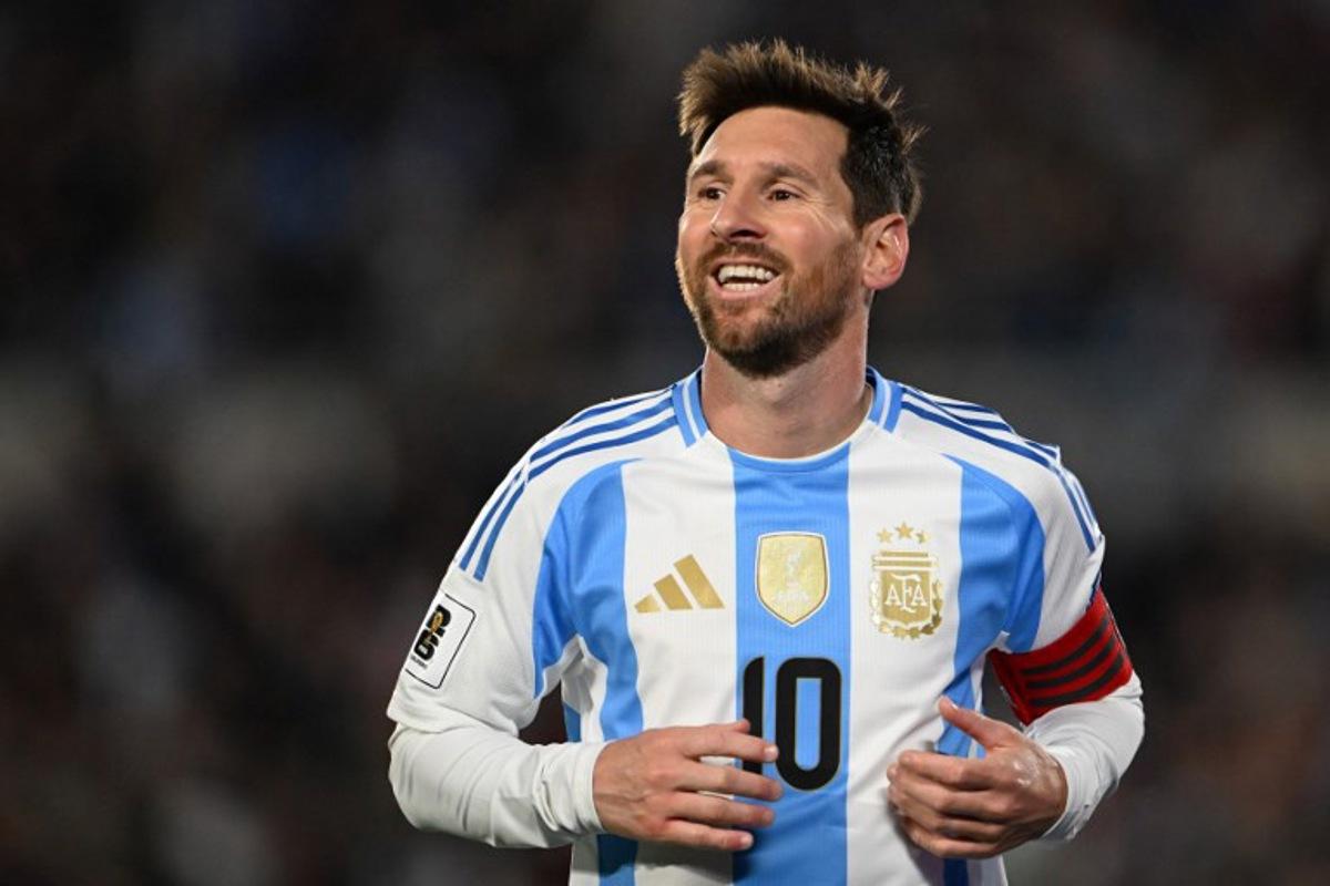 Argentina's forward #10 Lionel Messi reacts during the 2026 FIFA World Cup South American qualifiers football match between Argentina and Venezuela at the Mas Monumental stadium in Buenos Aires on September 4, 2025. Luis ROBAYO / AFP