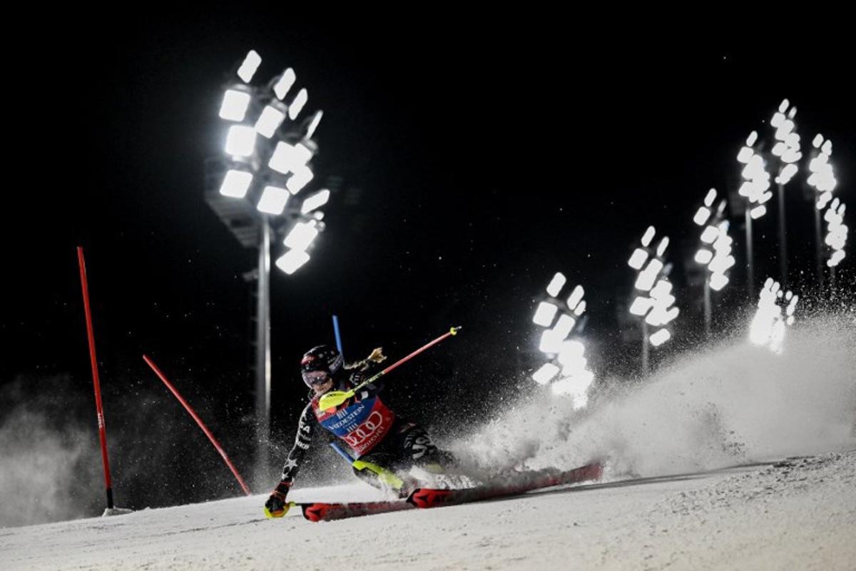 USA's Mikaela Shiffrin competes in the first run of the FIS Alpine Skiing women's World Cup 2025-2026 slalom in Courchevel, French Alps, on December 16, 2025. Jeff PACHOUD / AFP