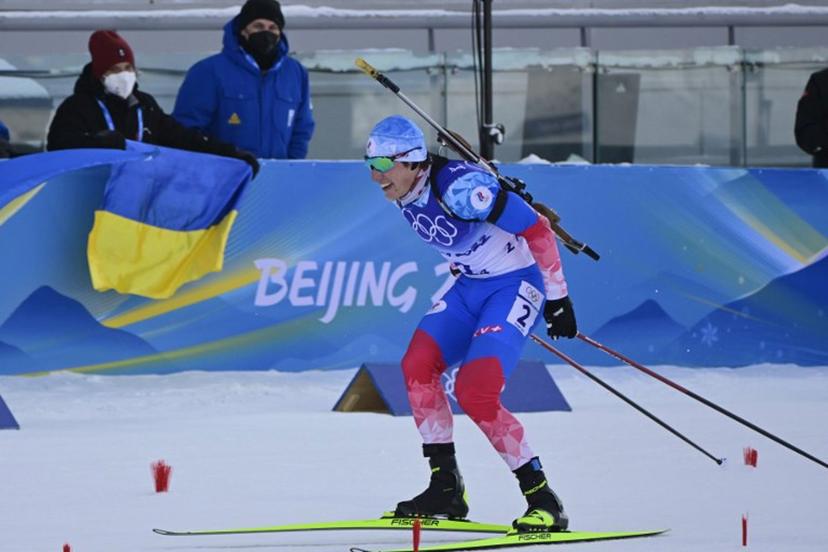 Russia's Eduard Latypov skies to the finish line in the Biathlon Men's 4x7.5km Relay event, on February 15, 2022 at the Zhangjiakou National Biathlon Centre, during the Beijing 2022 Winter Olympic Games. Tobias SCHWARZ / AFP