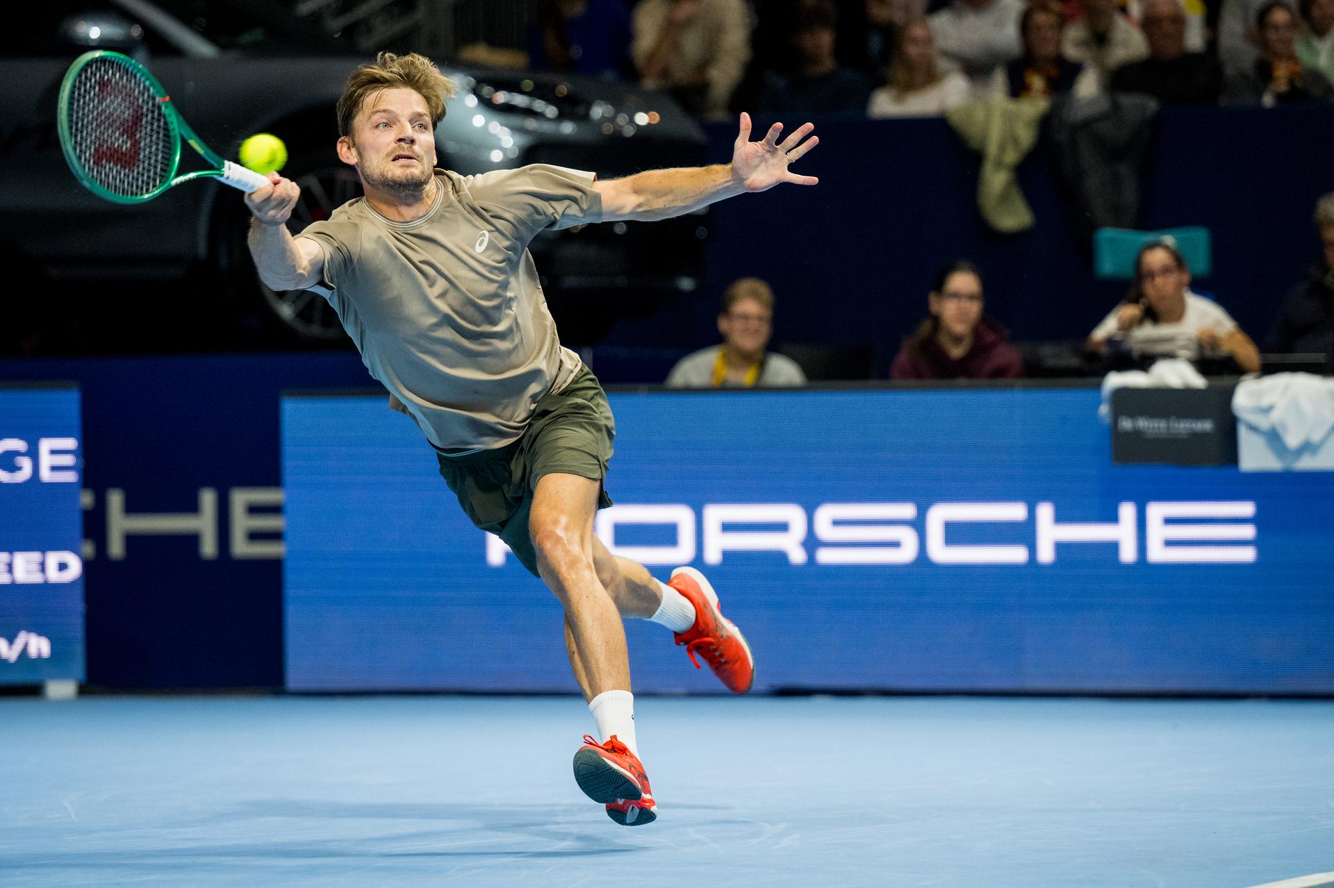 David Goffin of Belgium pictured in action during the European Open ATP tennis tournament in Brussels, on Thursday 22 October. This year's edition of the tournament is taking place from 17 to 25 October BELGA PHOTO JASPER JACOBS