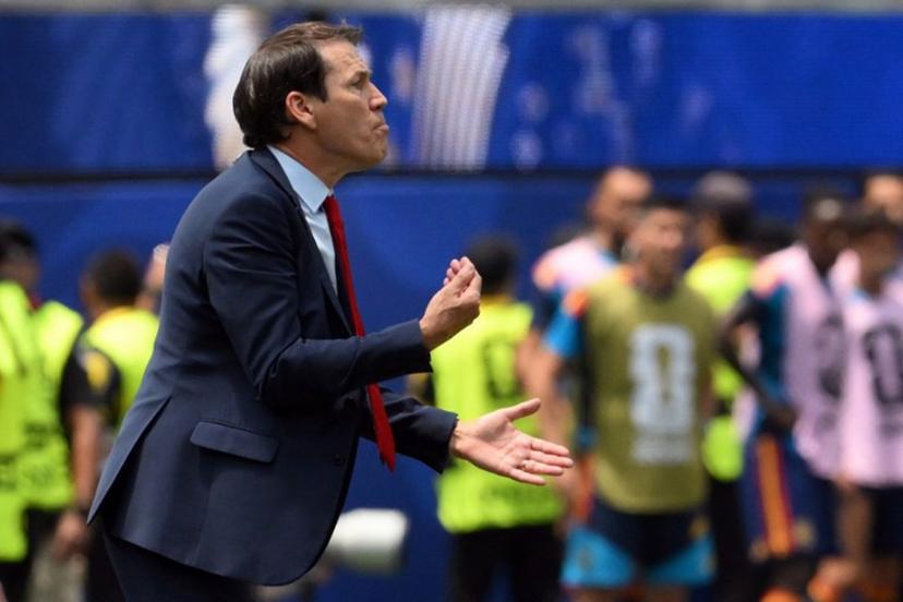 Belgium's French head coach Rudi Garcia gestures on the touchline during the 2026 World Cup football tournament quarter-final match between Spain and Belgium at the Los Angeles Stadium in Inglewood on July 10, 2026. Patrick T. Fallon / AFP