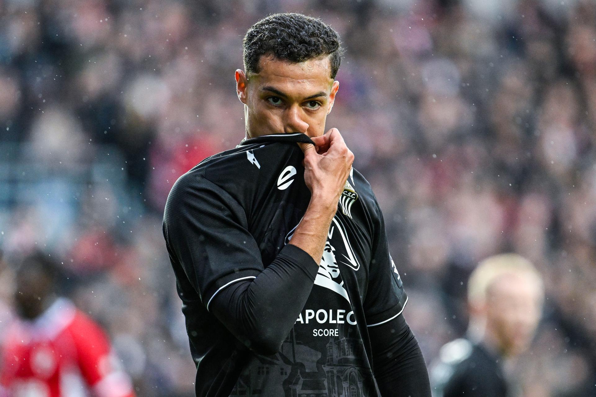 Yassine Khalifi of Sporting Charleroi looks frustrated during a soccer match between Royal Antwerp FC and Sporting Charleroi, Saturday 24 October 2026 in Antwerp, on day 9 of the 2026-2027 'Jupiler Pro League' first division of the Belgian championship. BELGA PHOTO TOM GOYVAERTS