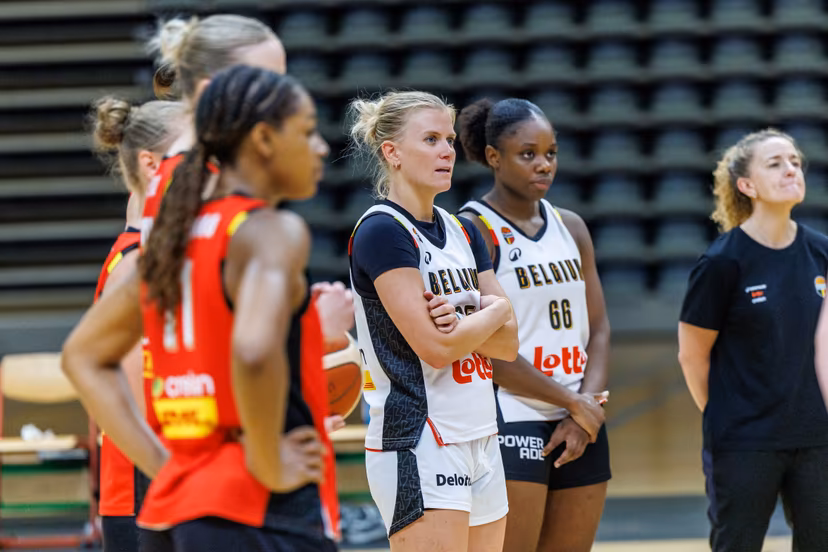 Belgium's Julie Vanloo pictured during at a training session of Belgian basketball national team, the Belgian Cats, in Kortrijk, Thursday 13 August 2026. Cats are preparing the world cup in Germany in September. BELGA PHOTO KURT DESPLENTER