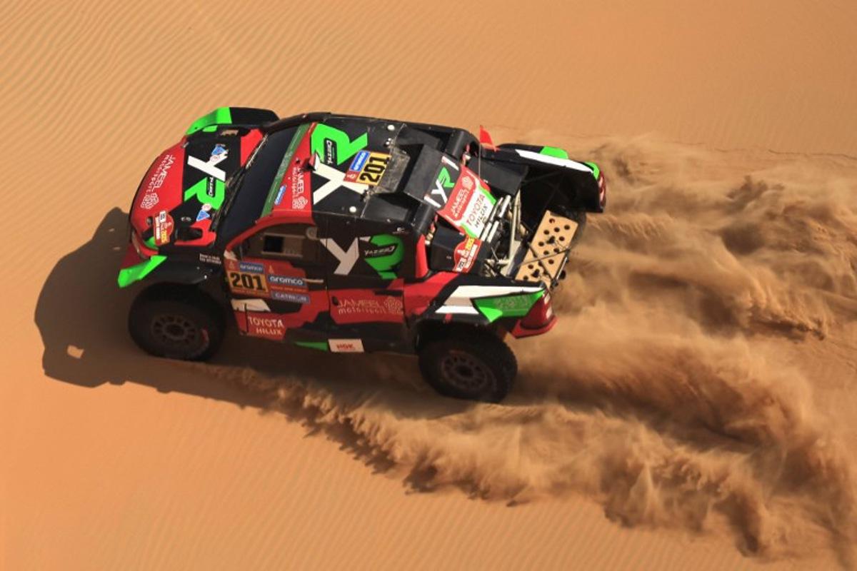Saudi driver Yazeed al-Rajhi and German co-driver Timo Gottschalk compete in Stage 10 of the Dakar Rally 2025, between Haradh and Shubaytah, Saudi Arabia, on January 15, 2025. Valery HACHE / AFP