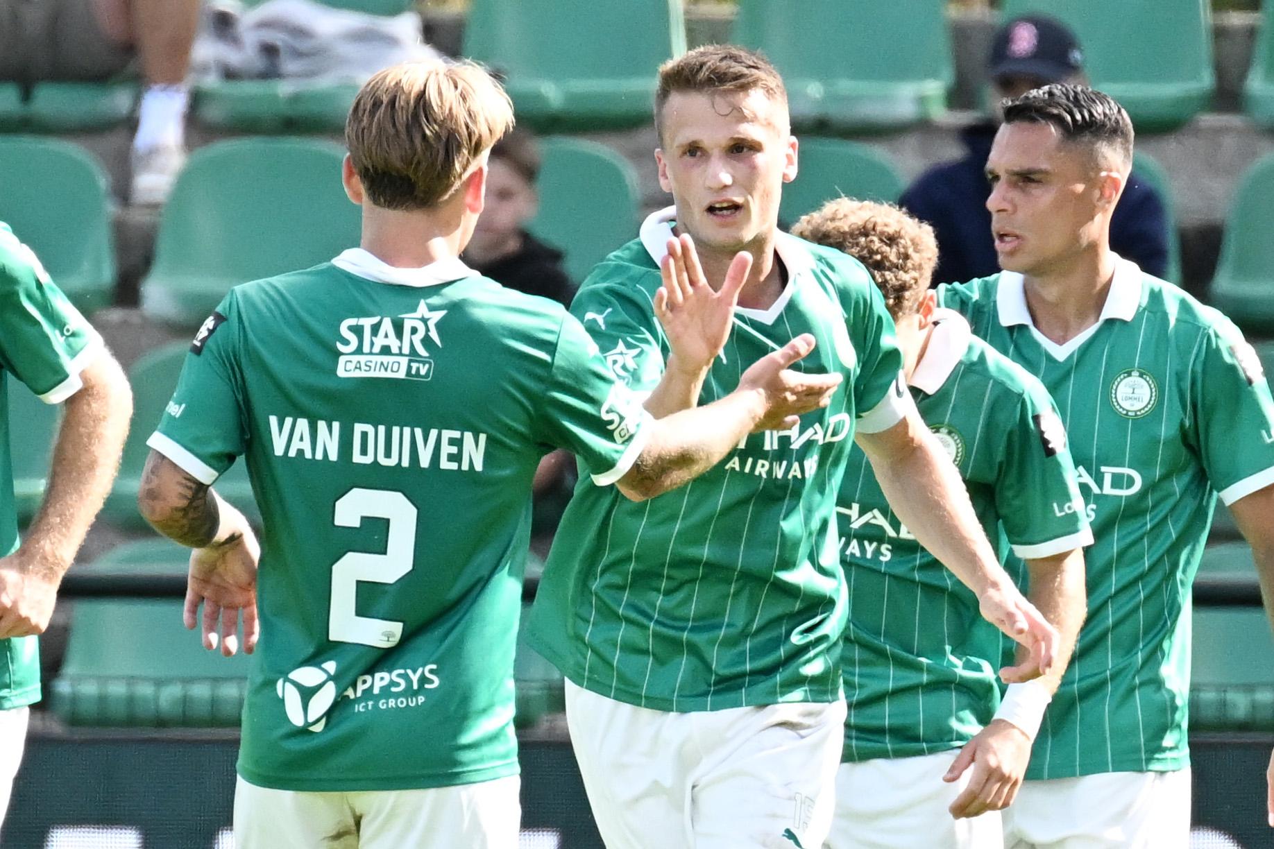 Lommel's Lucas Schoofs celebrate after scoring the 2-0 goal during a soccer match between Lommel SK and KVC Westerlo, Sunday 23 August 2026 in Lommel, on day 3 of the 2026-2027 'Jupiler Pro League' first division of the Belgian championship. BELGA PHOTO MAARTEN STRAETEMANS