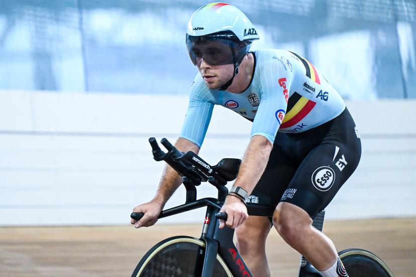 Belgian Fabio Van Den Bossche pictured in action during a training session of the delegation for the upcoming World Track Cycling Championships, Tuesday 14 October 2025 in Gent. The competition will take place in Santiago, Chile, from 22 to 26 October 2025. BELGA PHOTO TOM GOYVAERTS